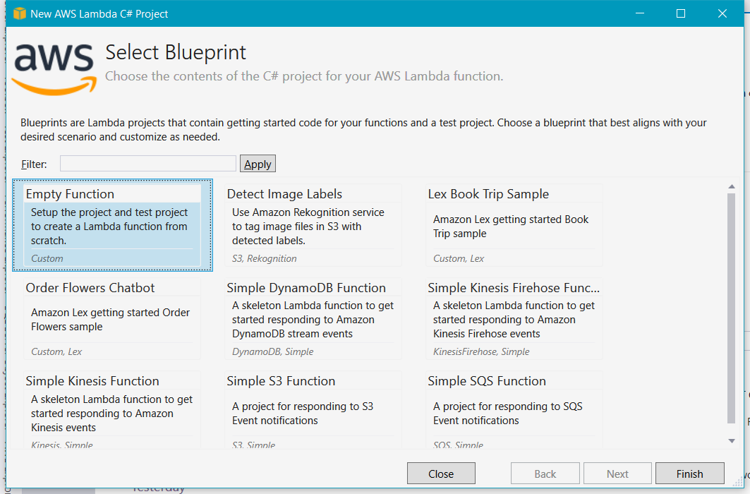 Choose Empty Function template