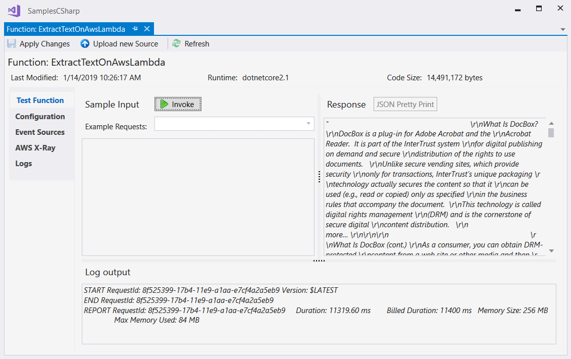 Test AWS Lambda function - correct result