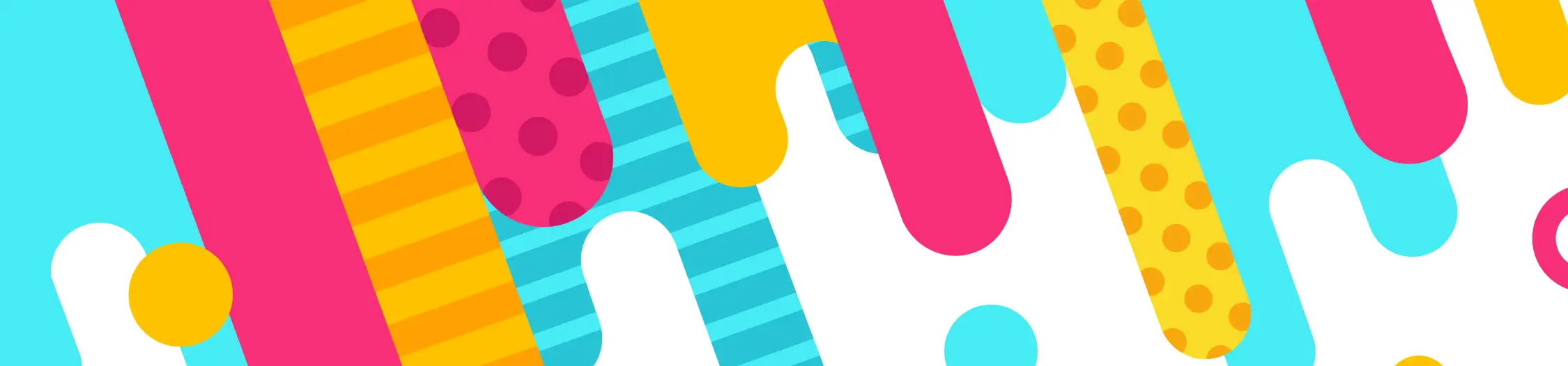Illustrazione di forme colorate che gocciolano, alcune semplici e altre decorate, che mostra le funzionalità dell'API Core per colori e trasparenza.