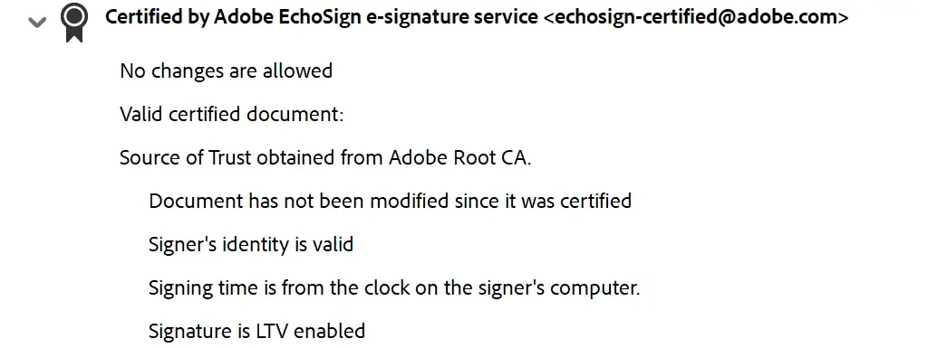 Подпись поддерживает LTV в Adobe Reader
