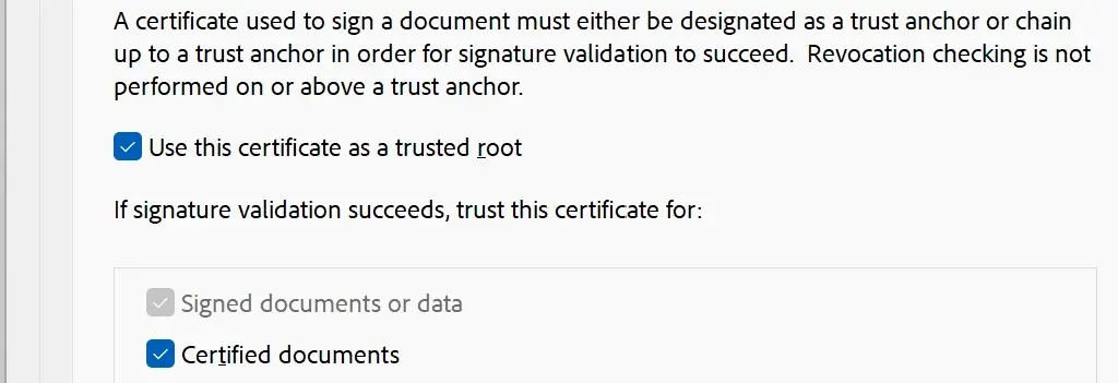 Настройка параметров доверия в Adobe Acrobat